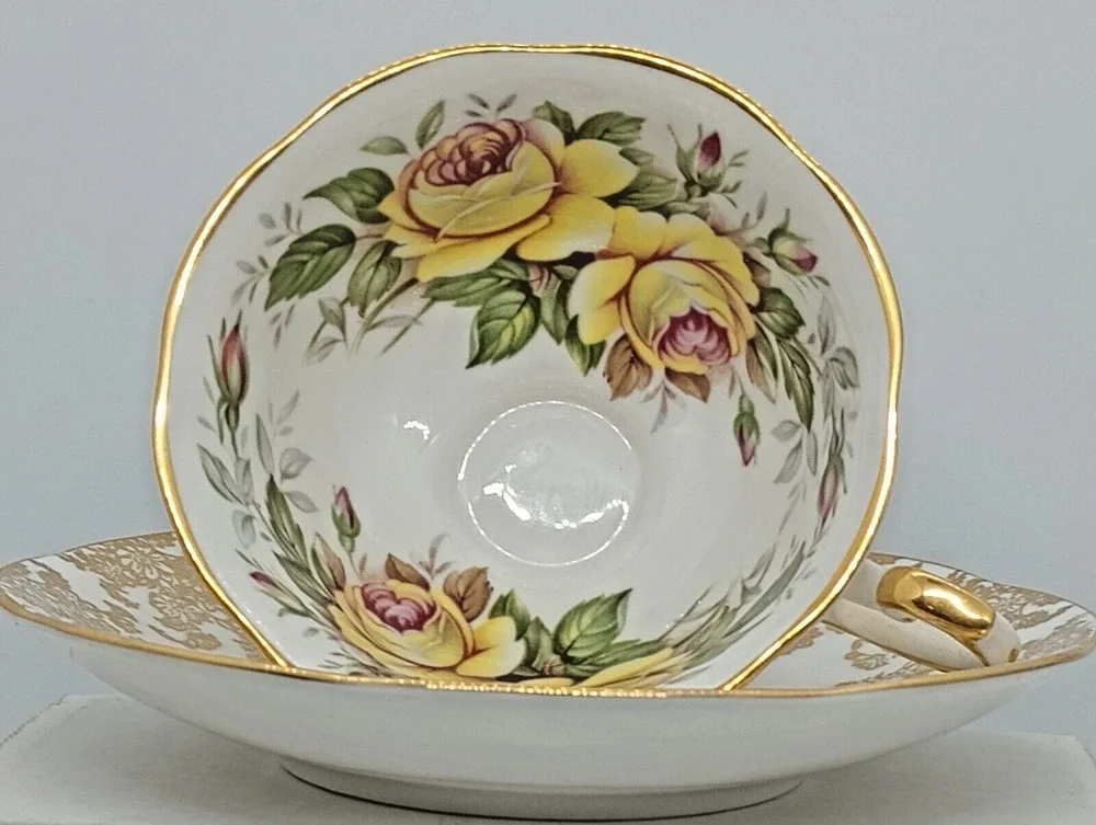 Queen's Fine Rosina Yellow Roses Bone China Tea Cup & Saucer England Estd 1875
